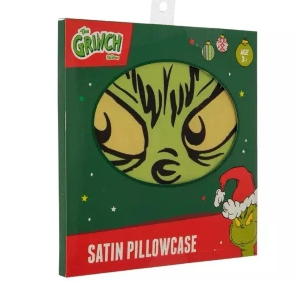 New Grinch Green Satin Feel‎ Reversible Pillowcase Standard Size 20x30 Holiday